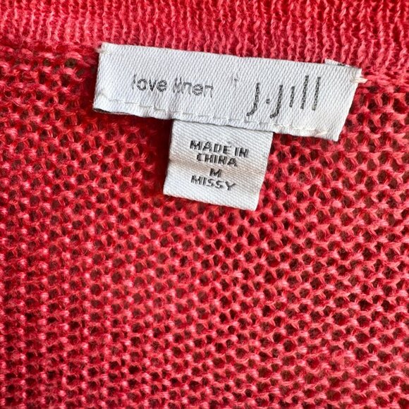 J. Jill Love Linen 3/4 Sleeve Pocket Open Front Cardigan Sweater Women's Size M - Picture 3 of 8
